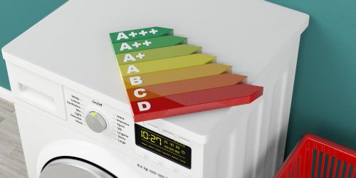 an energy rating chart on top of a washing machine