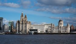 a view of liverpool's skyline from across the river mersey
